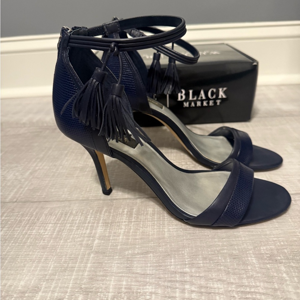 White House Black Market Navy Heels with Tassels